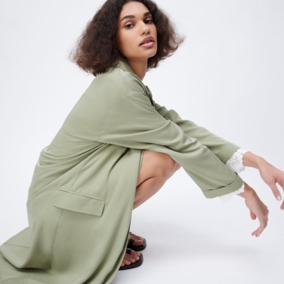 Zara Jackets & Coats Zara Flowy Trench Coat Light Khaki Green Size